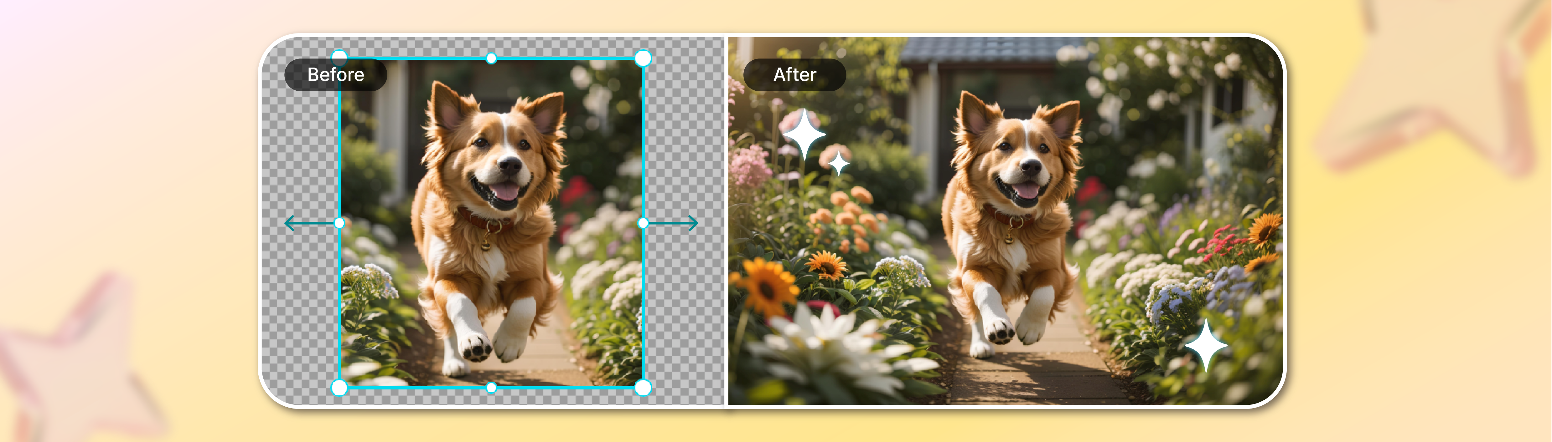 Comparison screen showing before and after using the image expansion feature