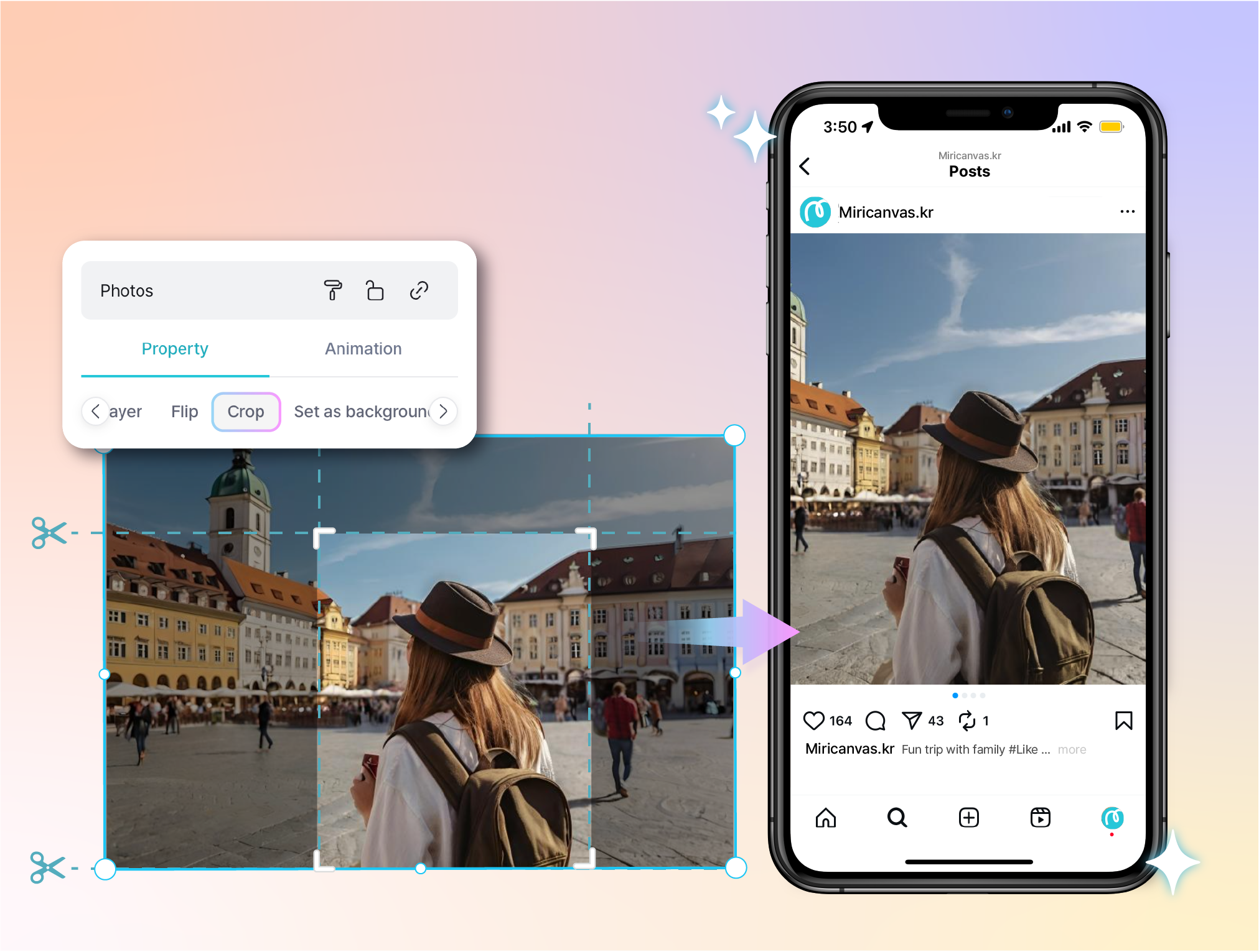 Screen showing an expanded image being shared on social media