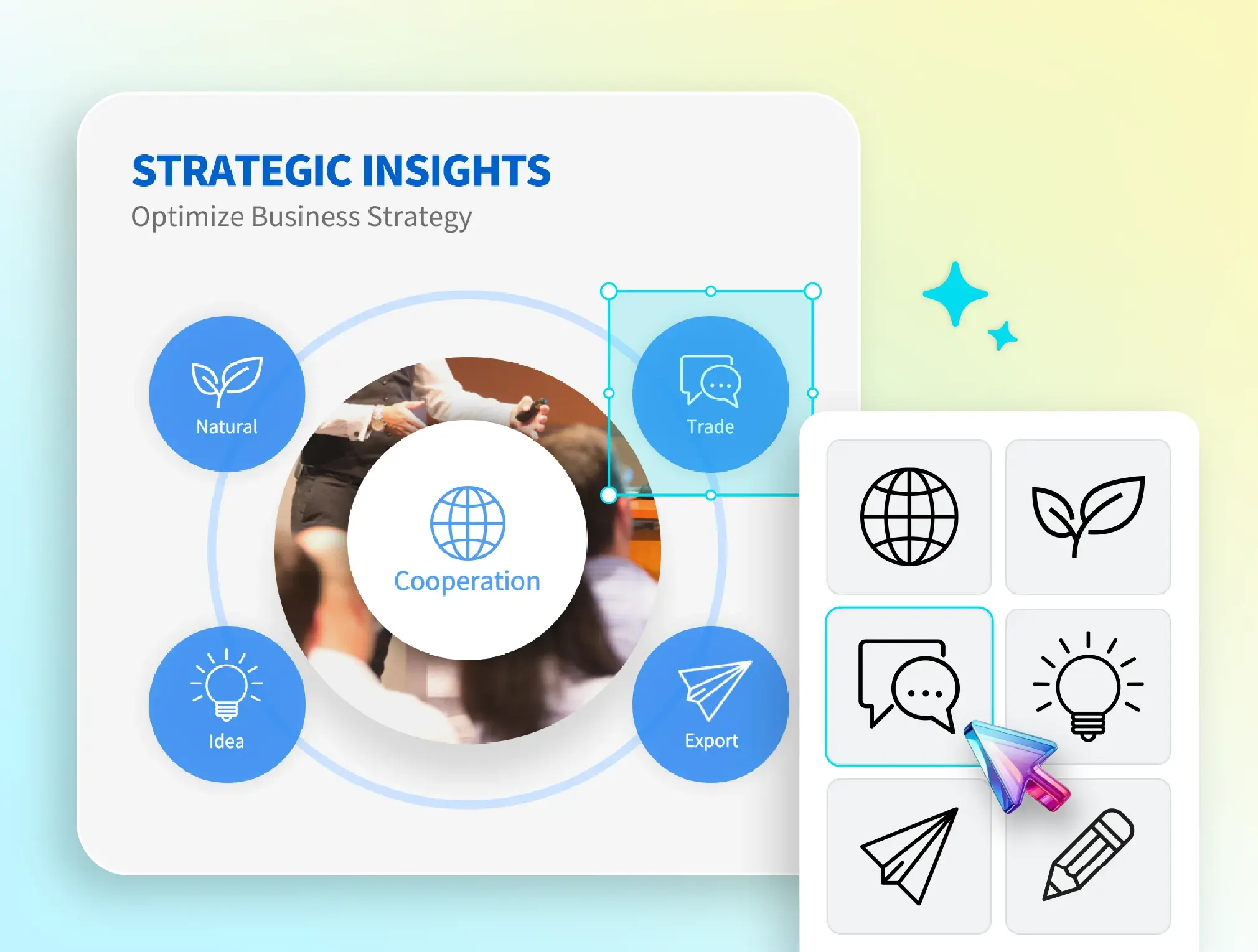 Screen showing how generated AI icons are used within a template