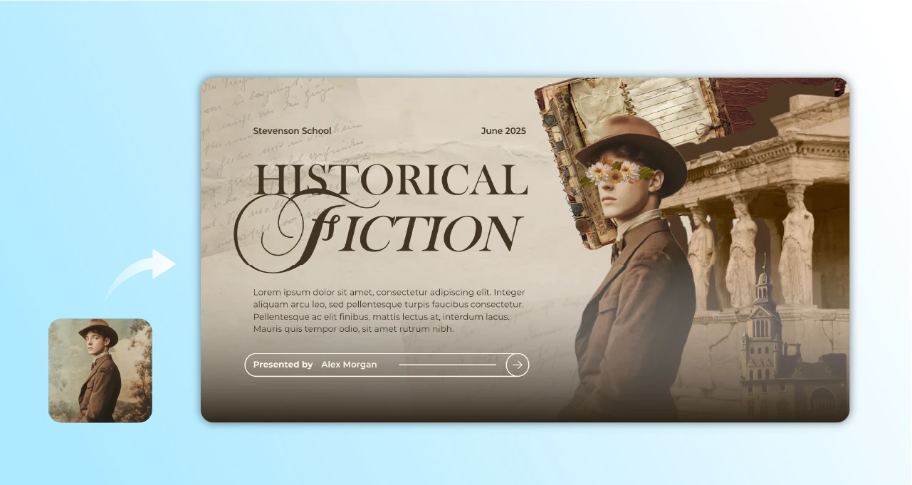 Historical Fiction Presentation cover created using the AI Background Remover
