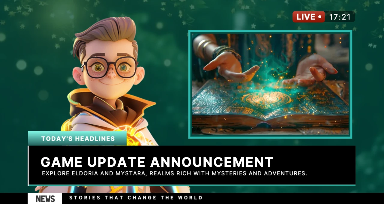 A game news broadcast screen created using the GPT Image Generator feature