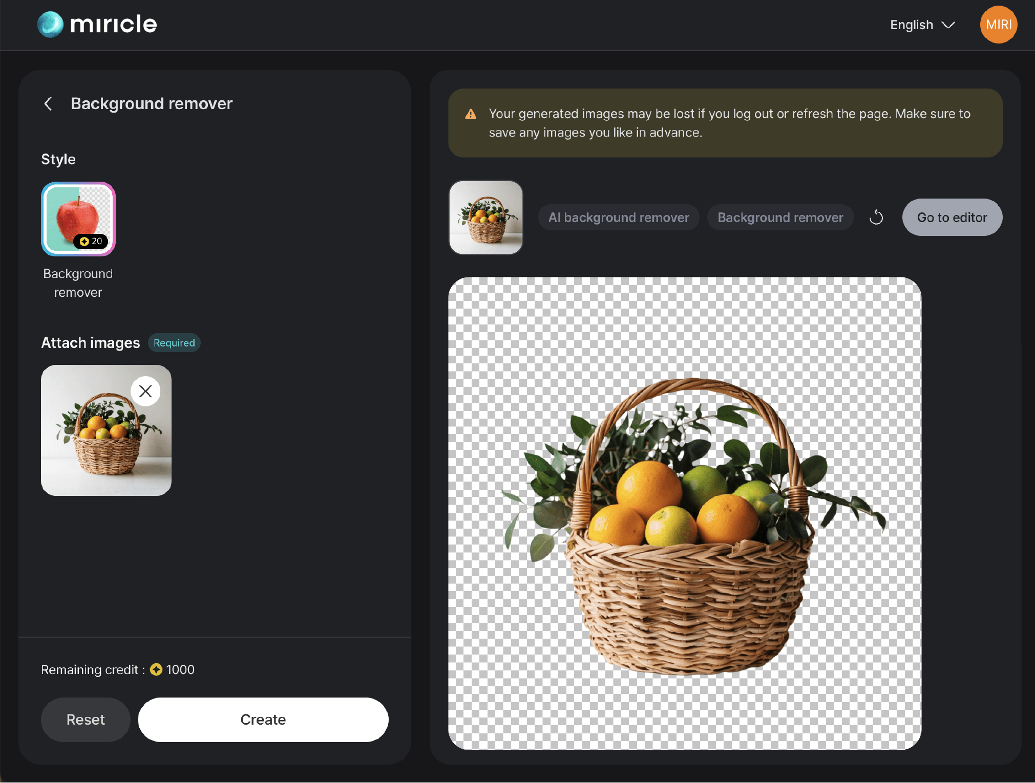 Preview of the AI image editing tool in use (including feature selection and editing examples)