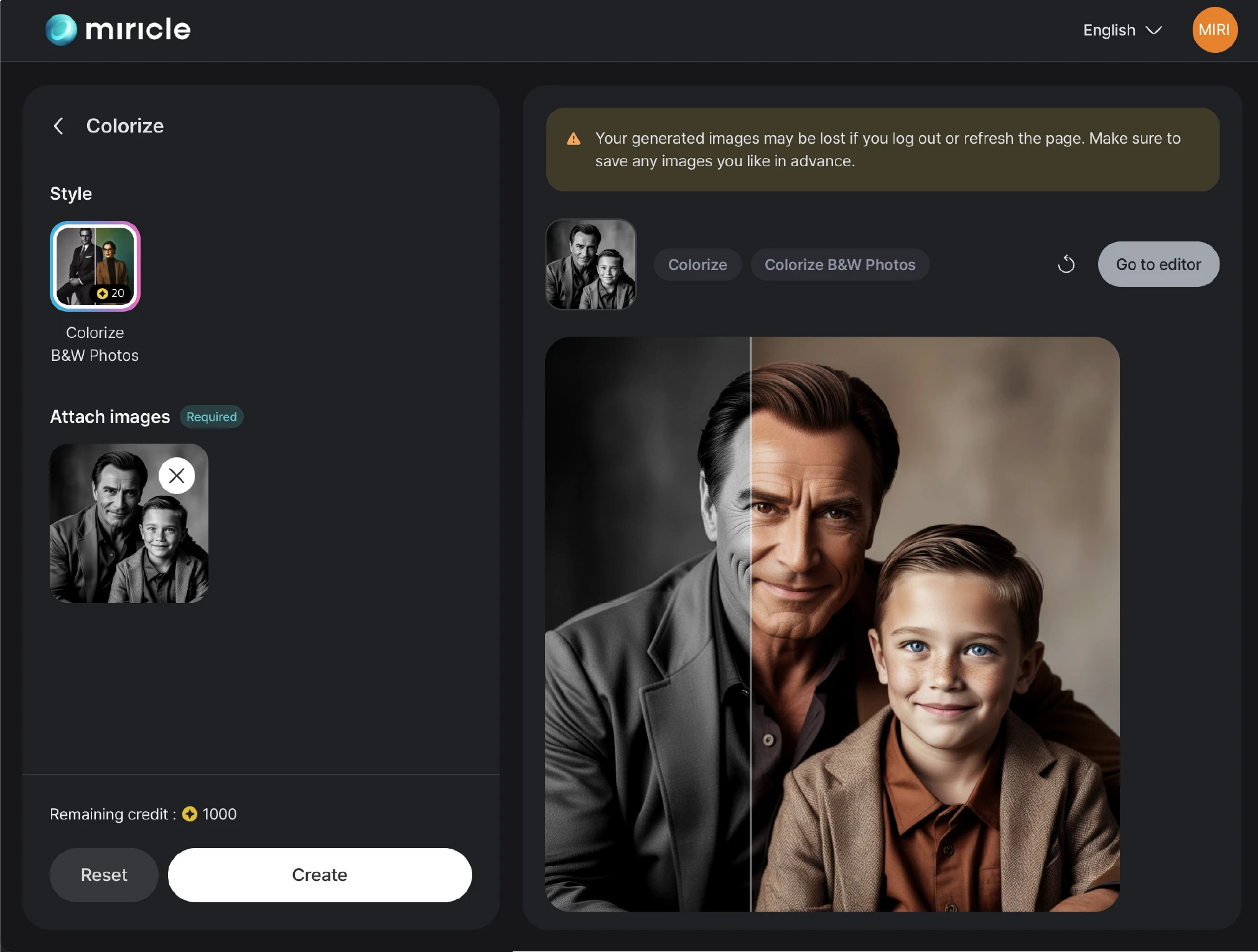 Miricle interface screen using the color restoration feature
