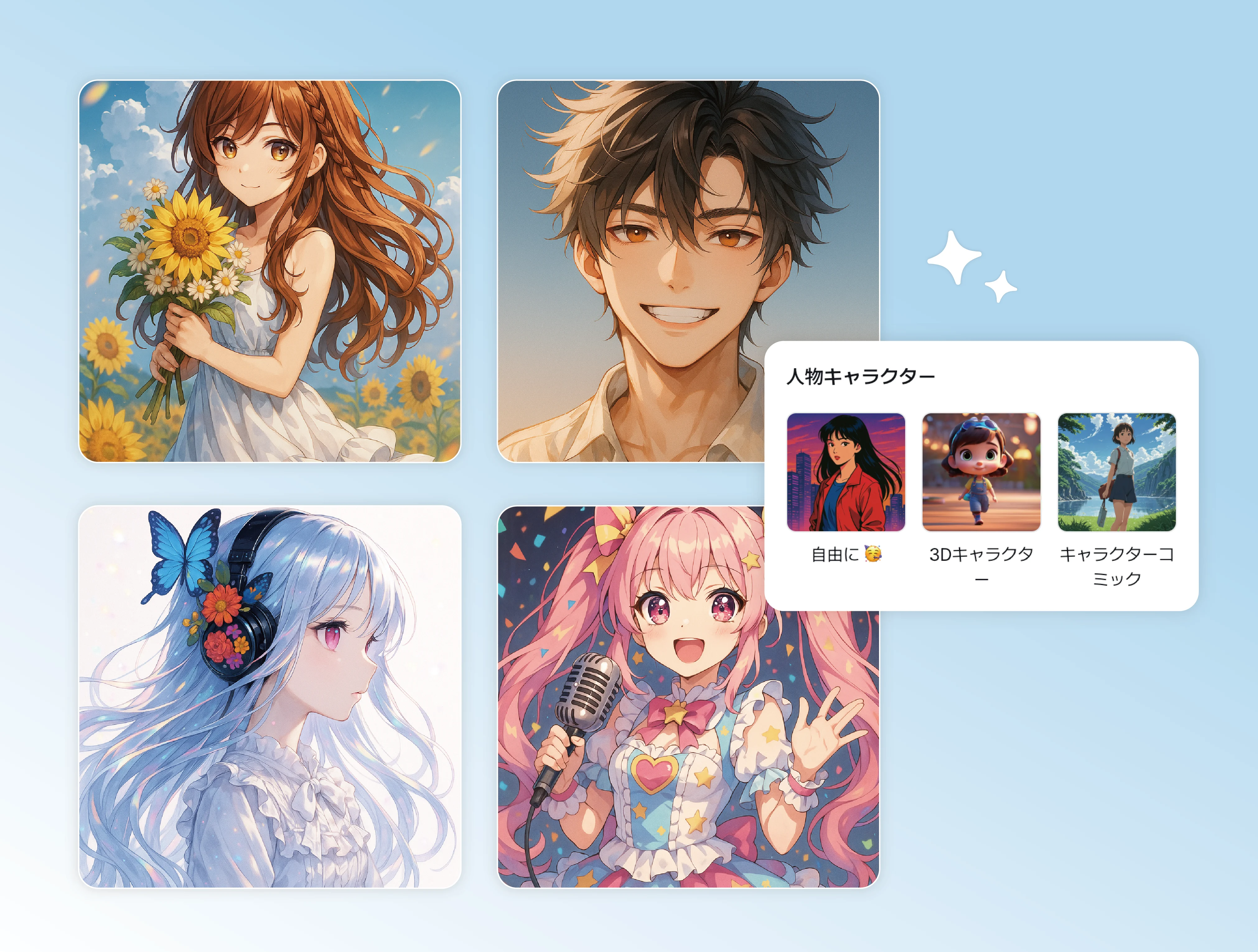 AIで生成されたイラスト例とスタイル一覧