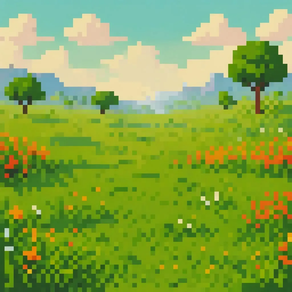 AI背景生成機能で作成したピクセルアート風の平原
