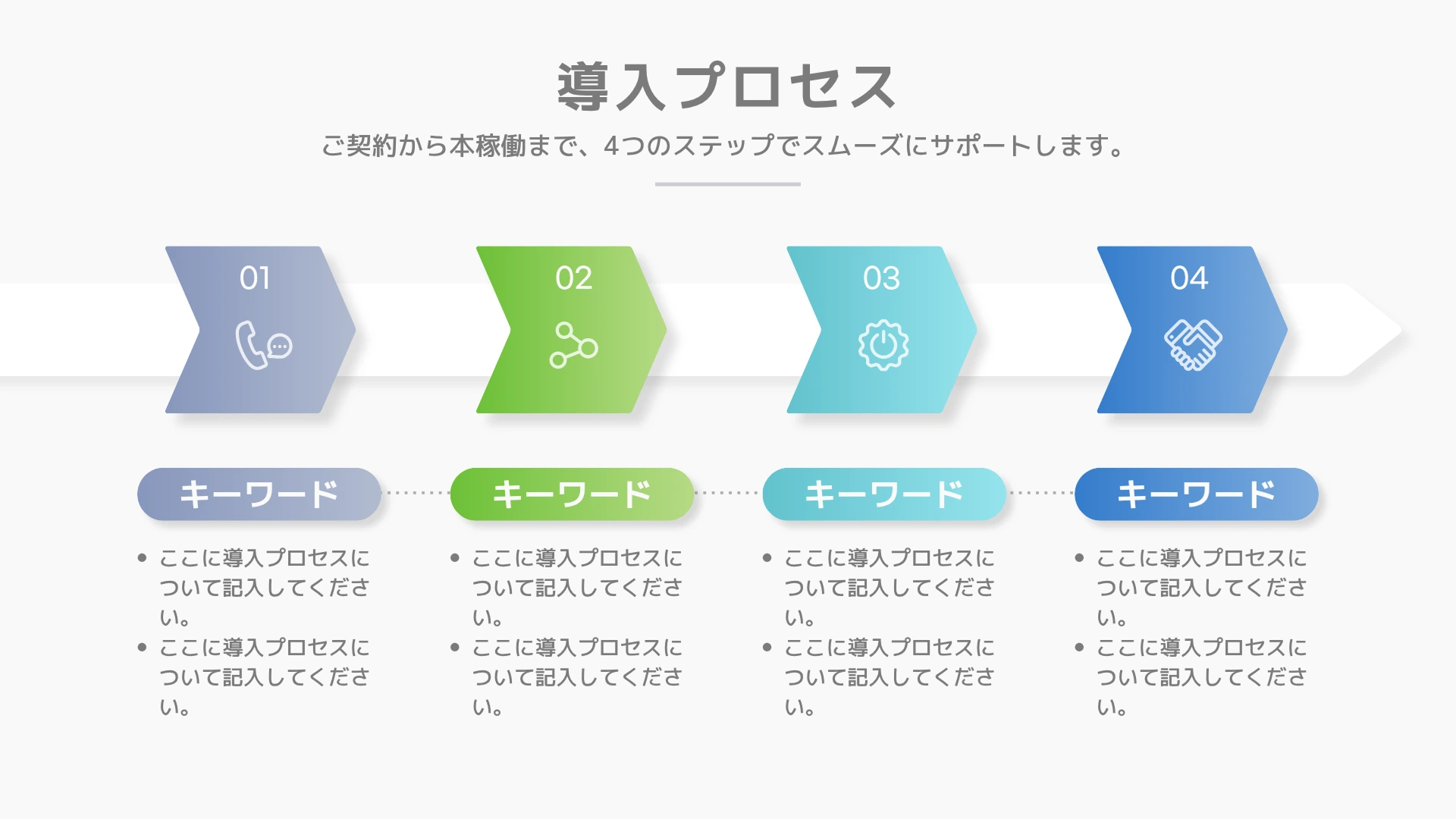 ブルーとグリーンのグラデーションを使った、複数のビジネス向けインフォグラフィックを収録したテンプレート