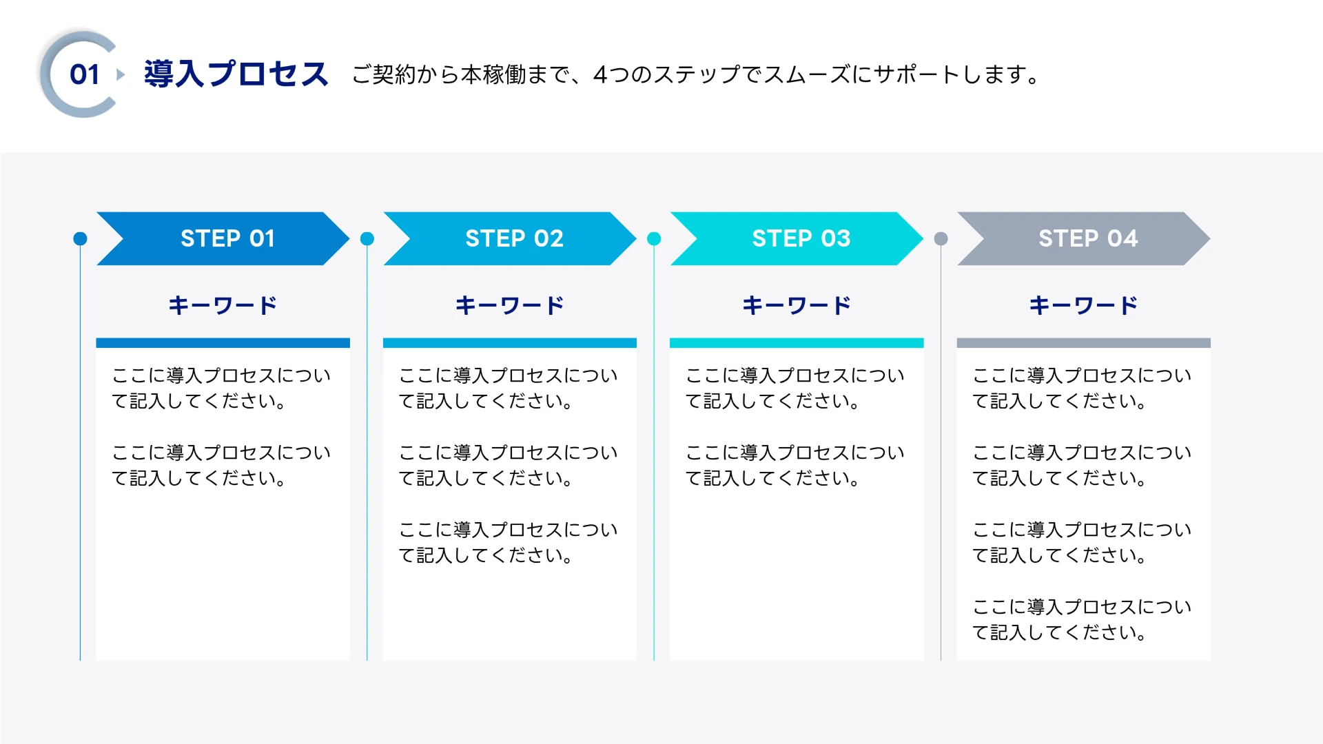 ブルーとミントカラーを基調とした、複数のビジネス向けインフォグラフィックを収録したテンプレート