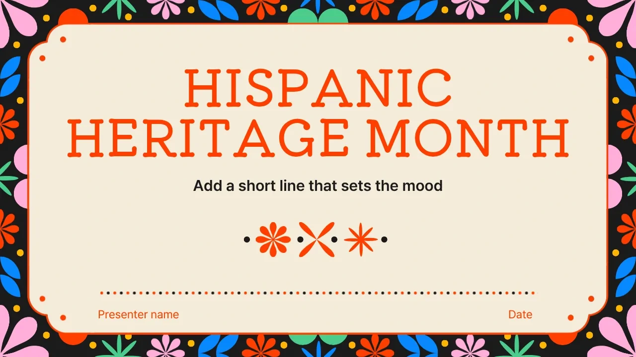 Hispanic Heritage Month presentation closing slide with a student activity and completion date