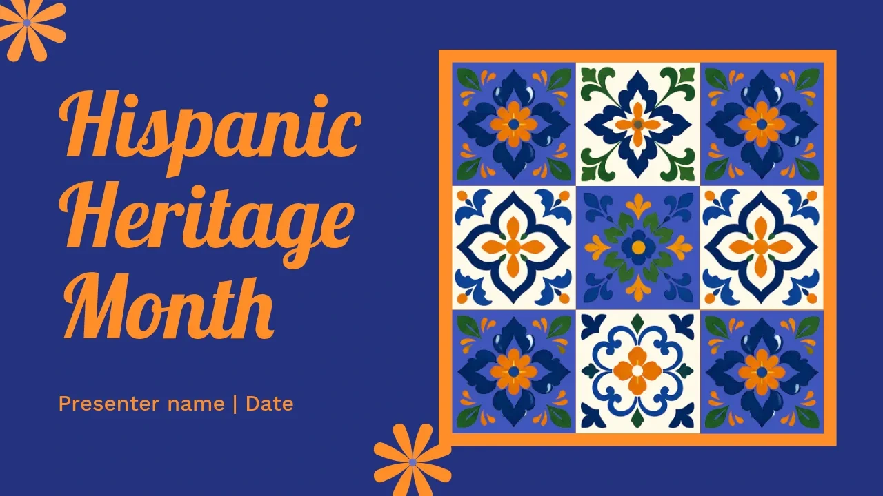 Hispanic Heritage Month slide template with space for one country and key facts