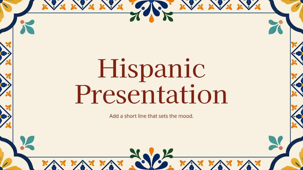 Hispanic Heritage Month presentation opening slide showing the September 15 to October 15 date range