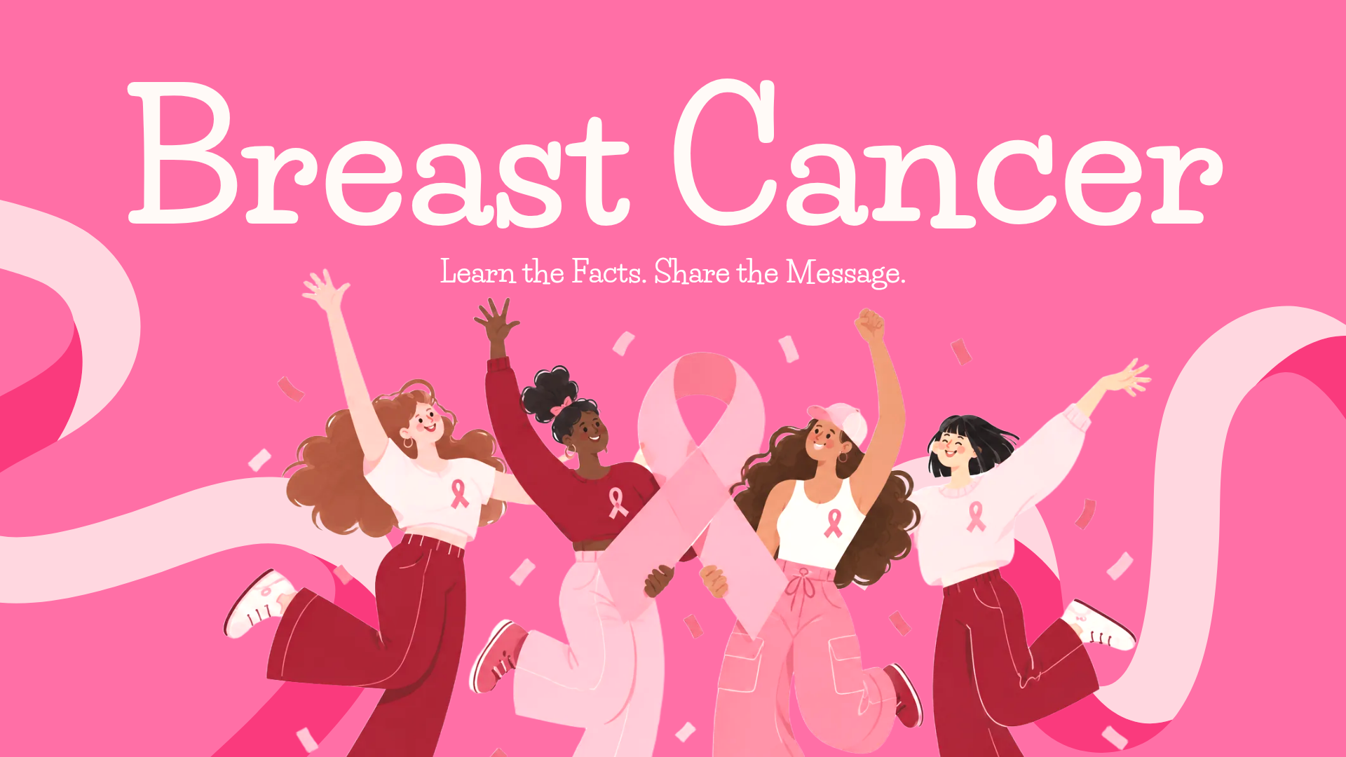 breast cancer awareness presentation template for a community event with space for one message