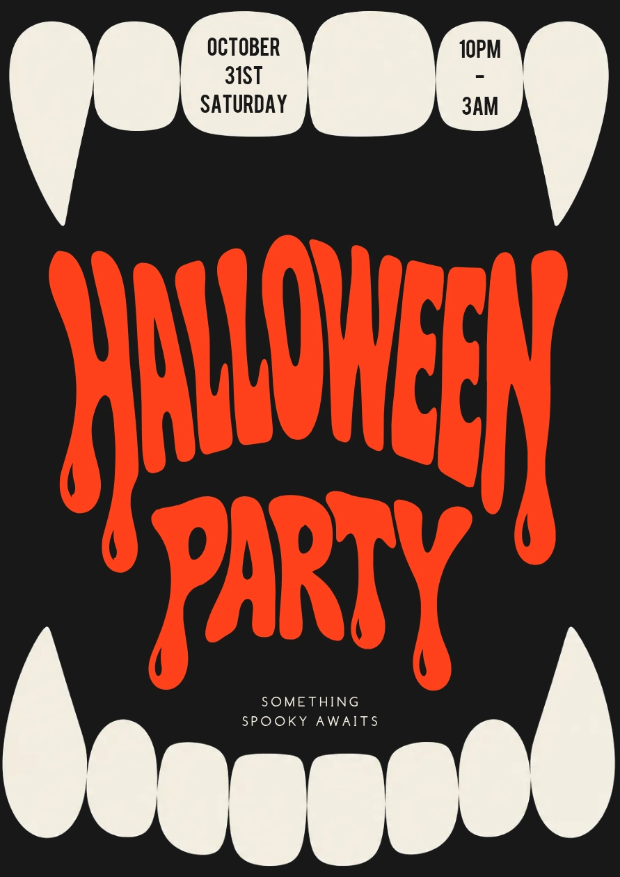 Halloween poster idea for a bar or club party framed by vampire teeth