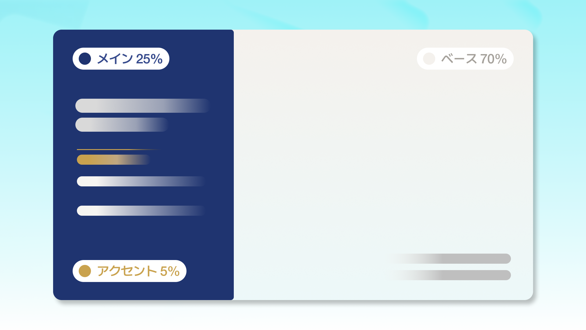 パワーポイントの表紙デザイン-配色比率「ベース70%・メイン25%・アクセント5%」を示したスライド
