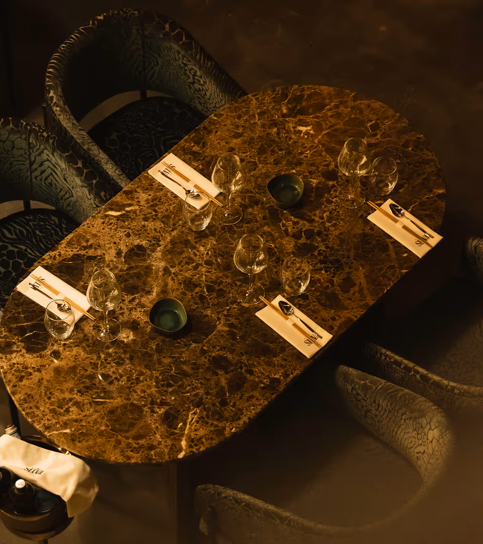 Reserved marble table with wine glasses