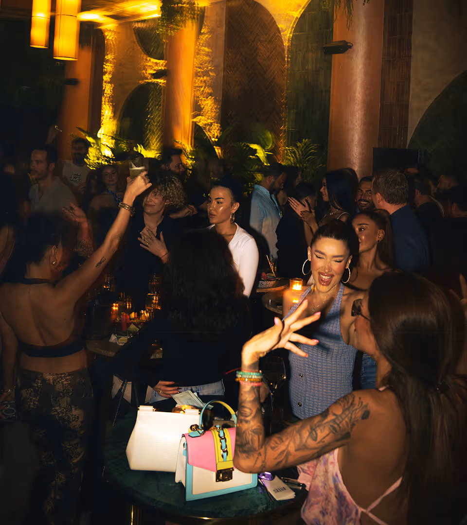 Crowd partying at vibrant indoor nightclub event