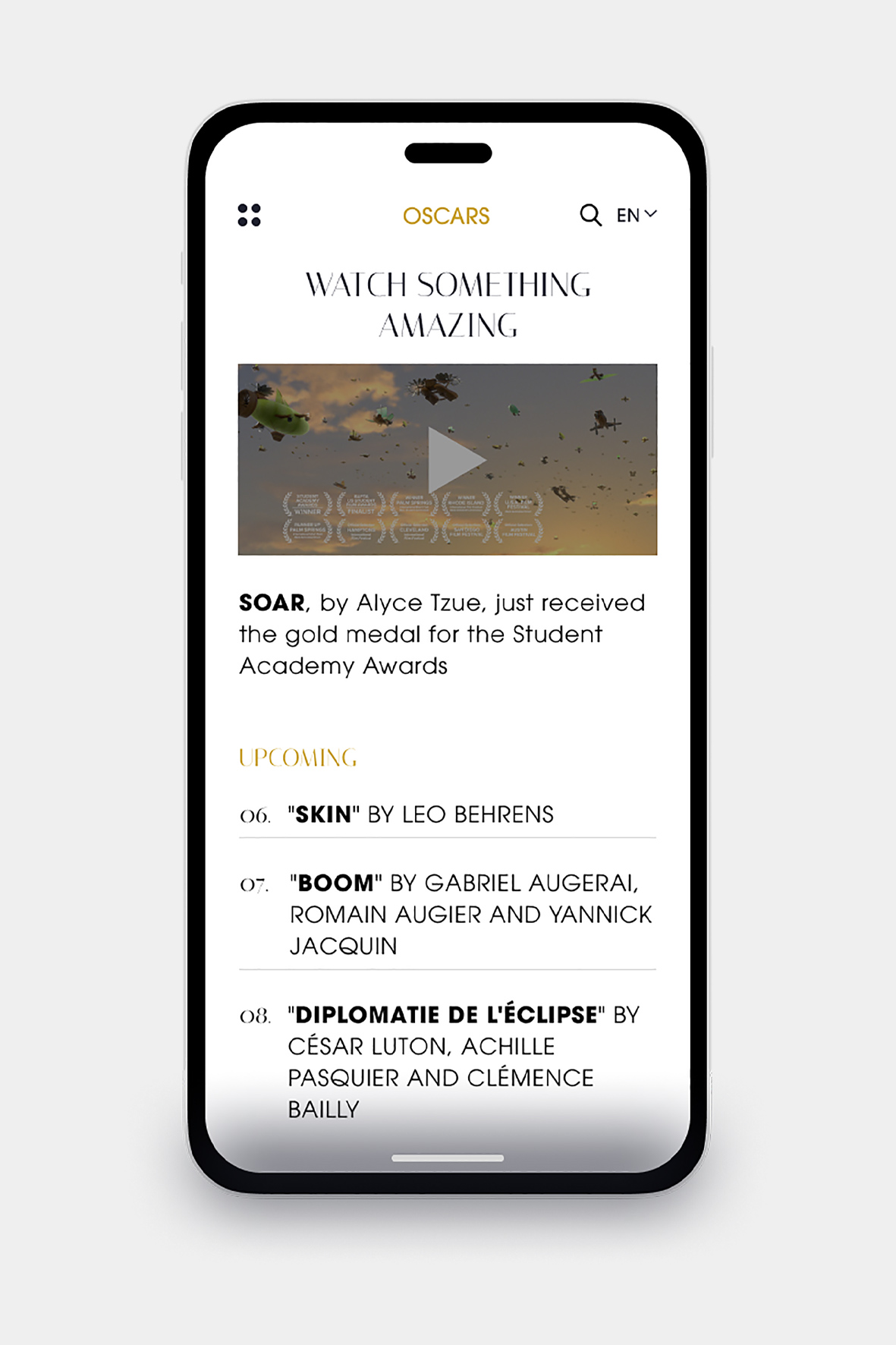 Elegant Website UI Design for Student Academy Awards