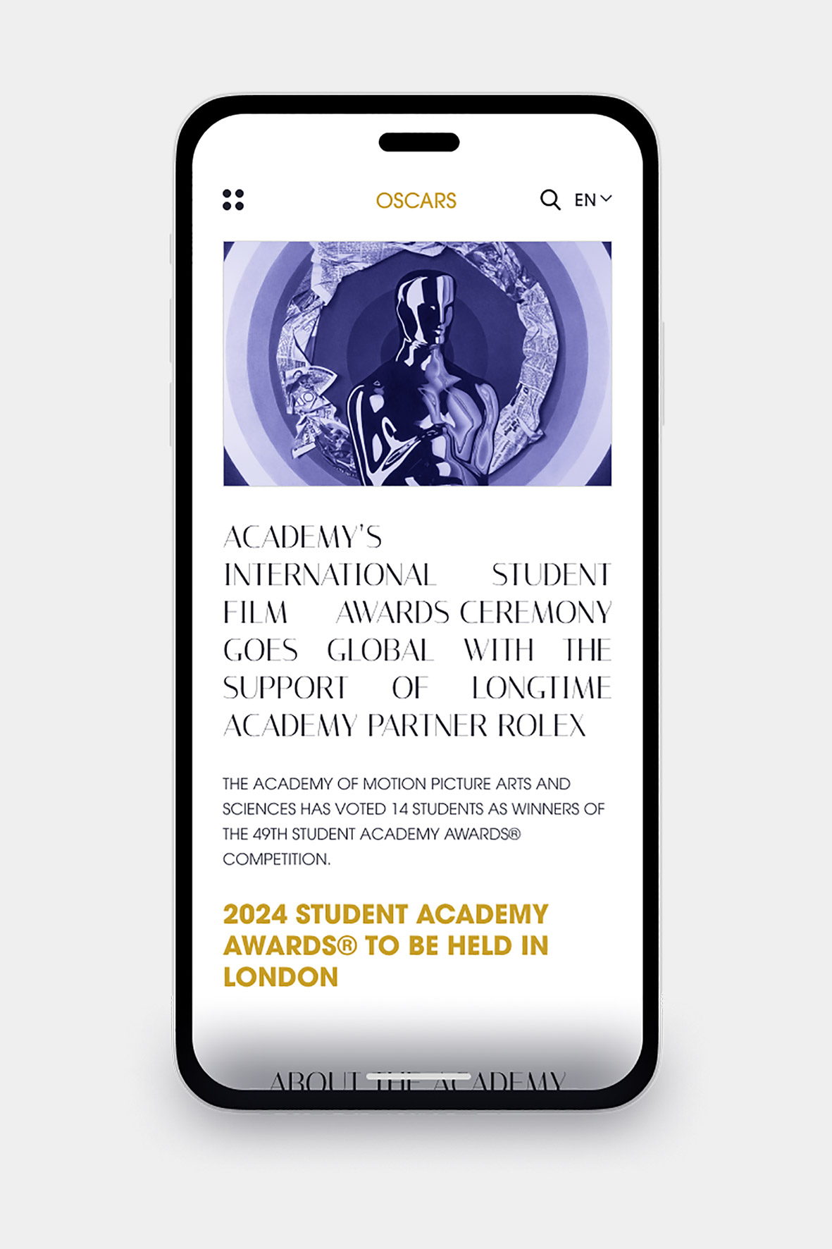 Elegant Website UI Design for Student Academy Awards