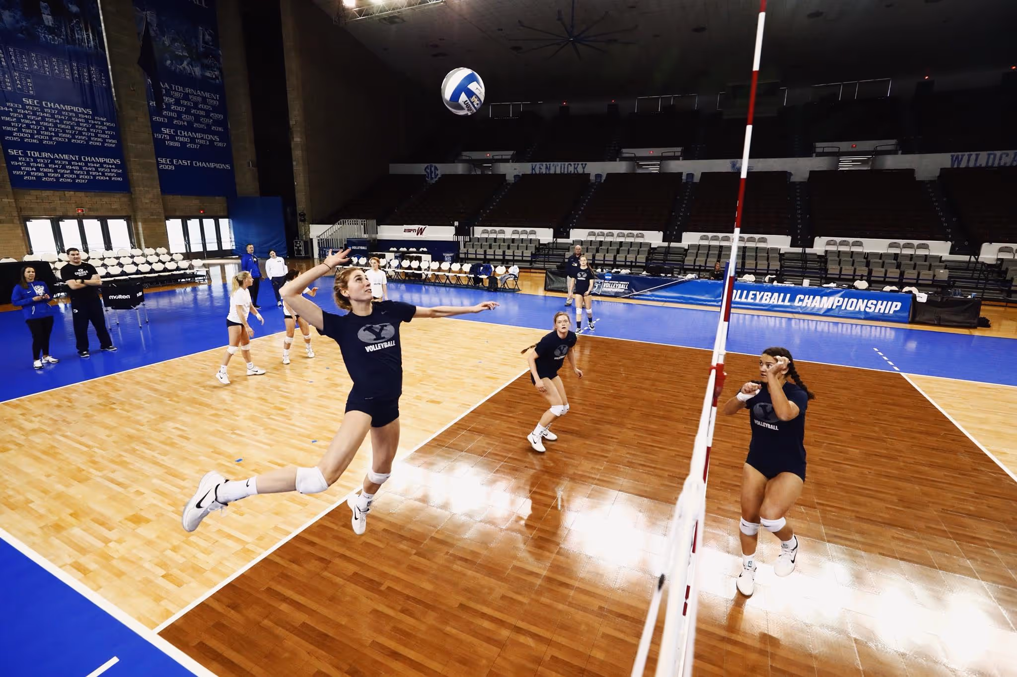 volleyball players playing the volleyball drill ball, setter, ball, hitter