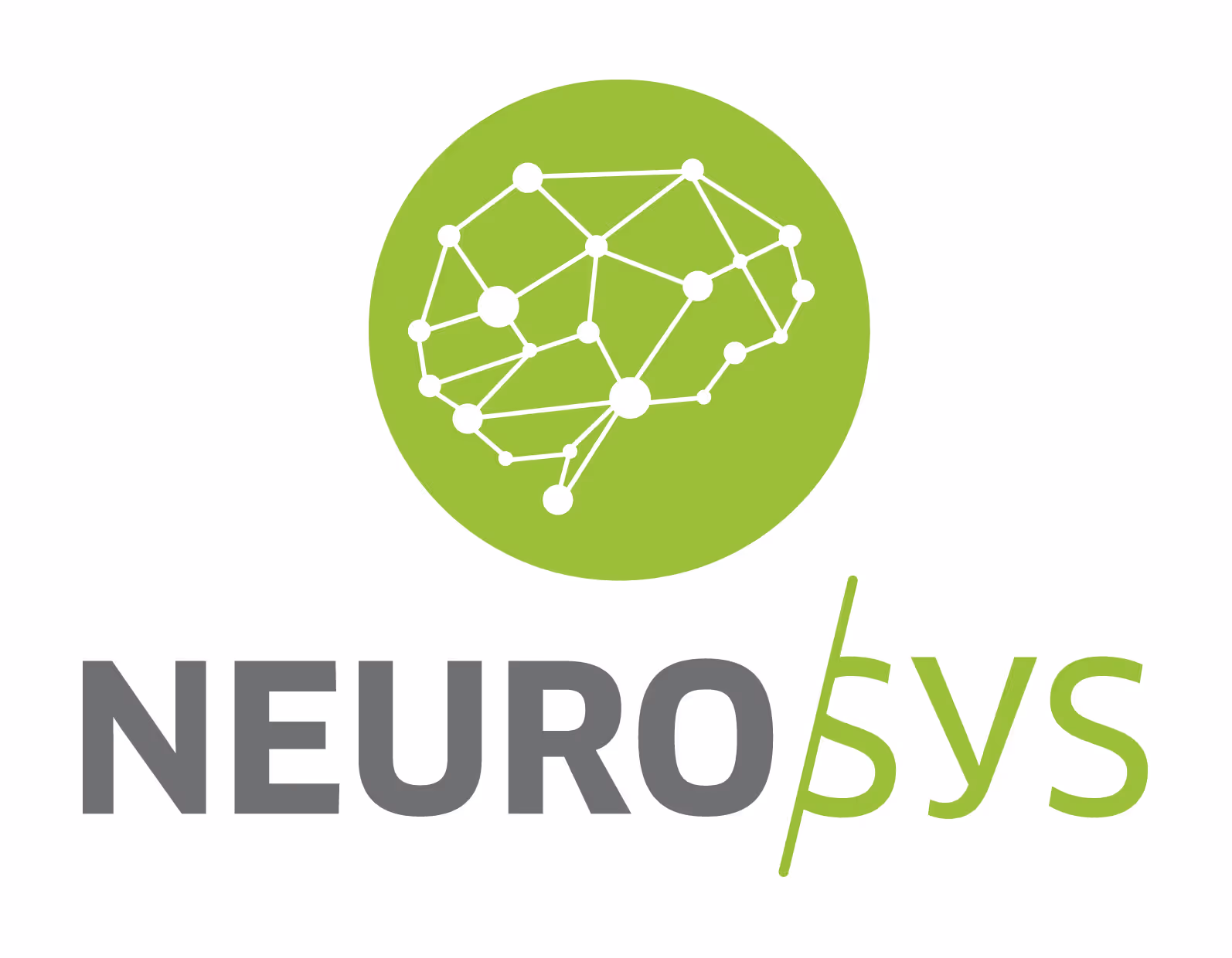 NeuroSys logo with neural network brain icon inside a bright green circle.