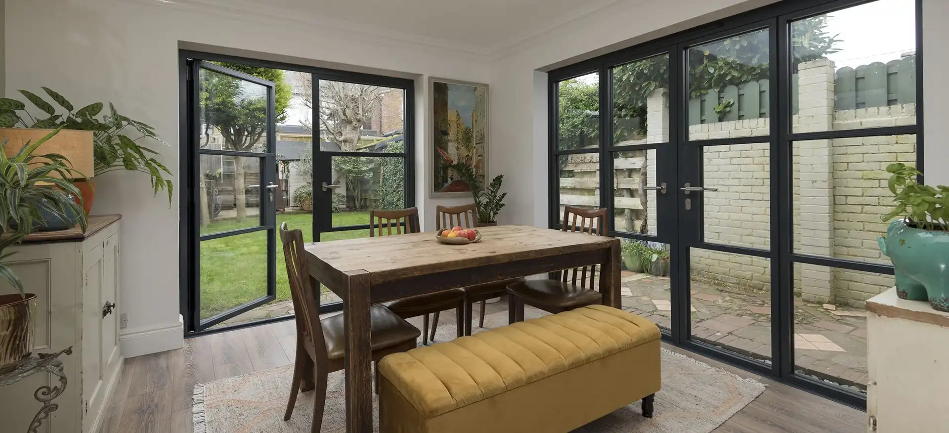 Interior photograph of aluminium French and bifold doors