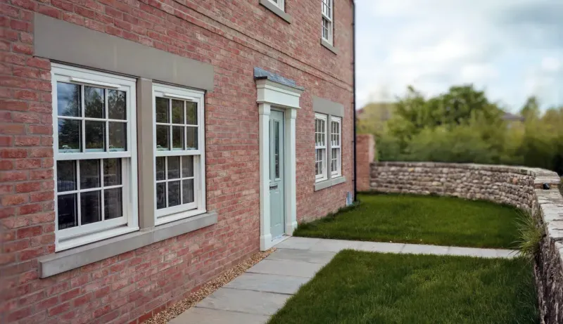 Exterior photograph of uPVC Sash windows with Astragal bars.