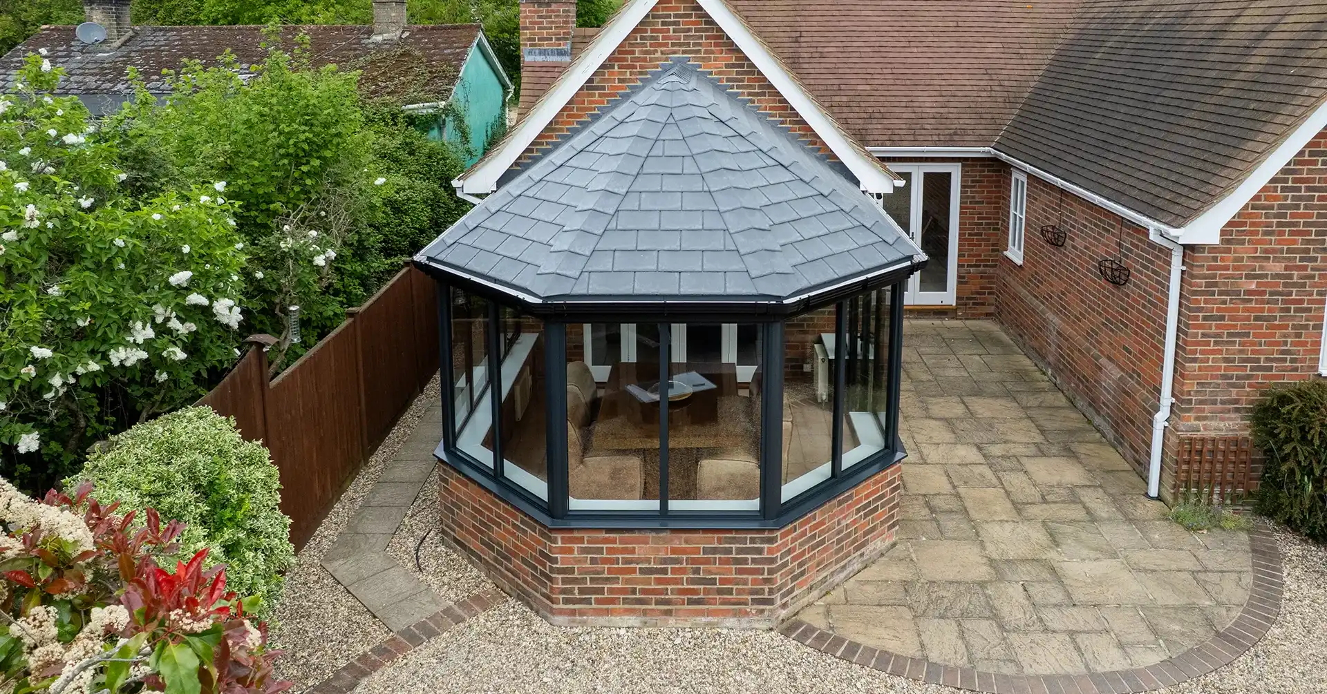 Interior photograph of aluminium bifold doors.