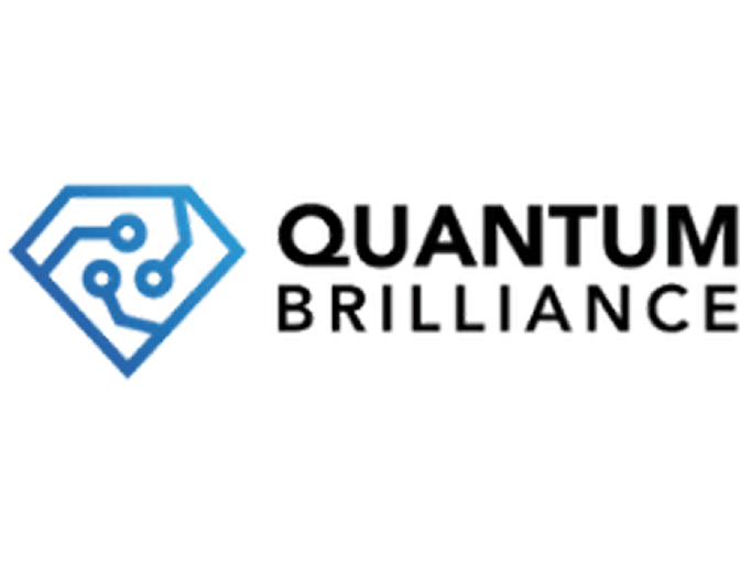 Quantum Brilliance company logo with a blue diamond-shaped circuit design to the left of the company name.