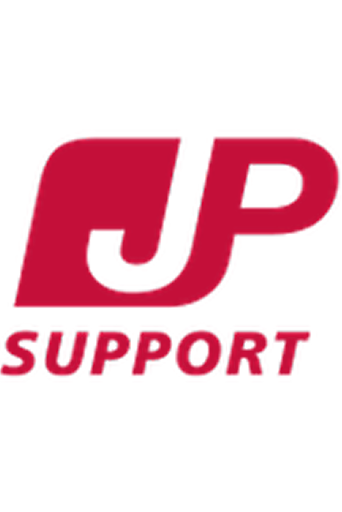JP SUPPORT logo with stylized red JP letters and red SUPPORT text below.