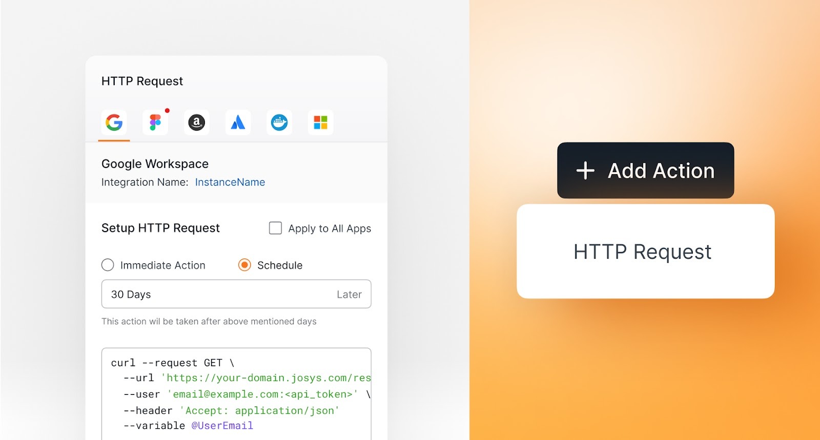 Image of an HTTP Request created from Google to perform actions that are not native to Josys