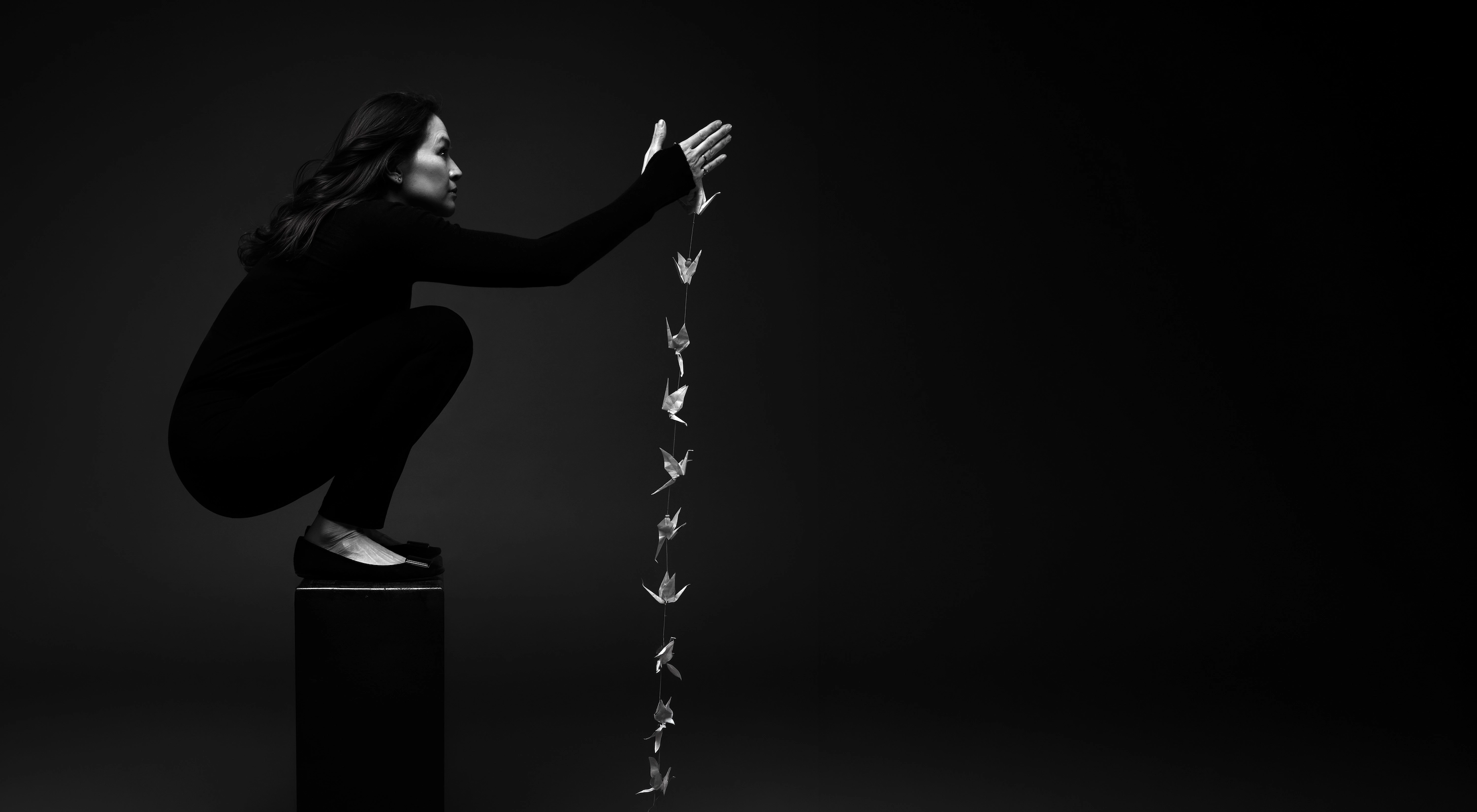 Woman sitting on the floor with illustrations