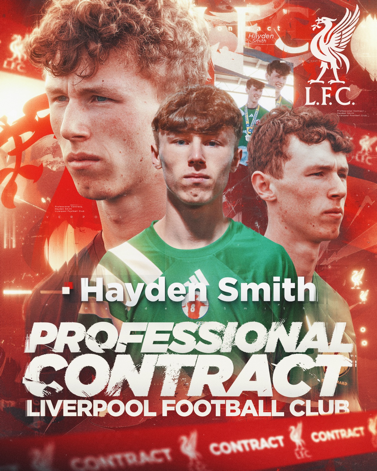Hayden Smith celebrating his professional contract with Liverpool Football Club