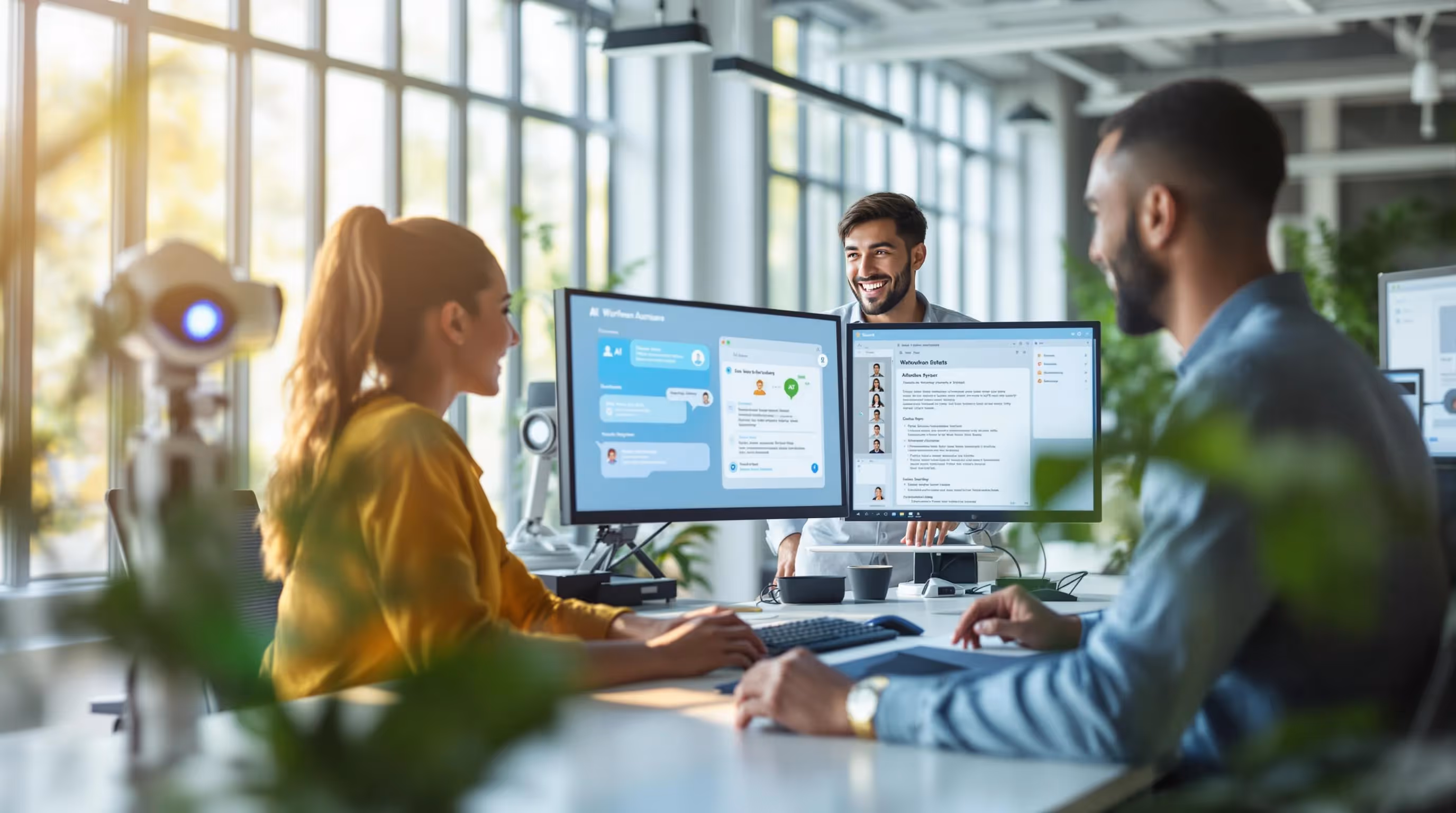 Customer service team working with AI