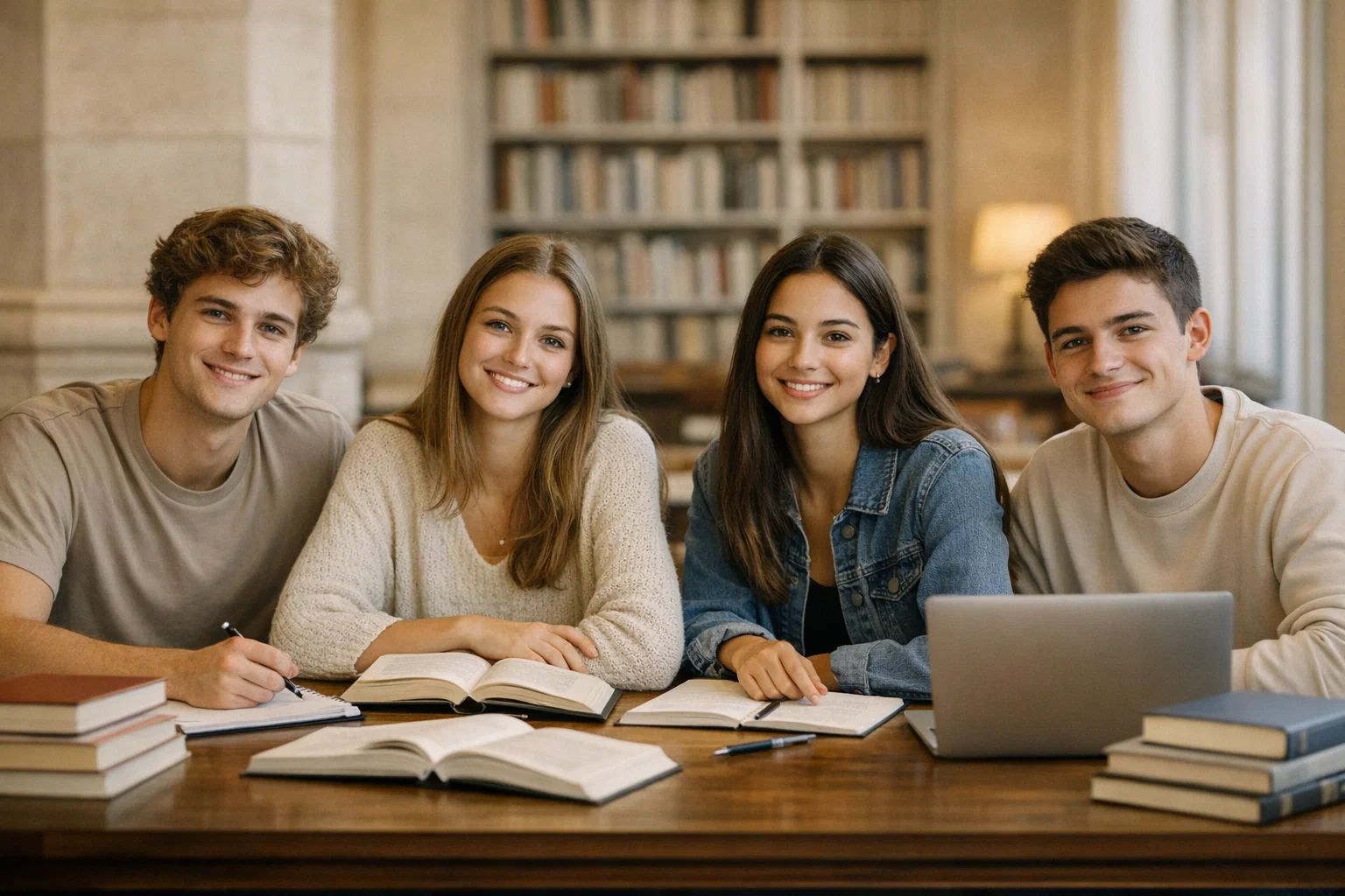 Étudiants de Première révisant le bac de français 2026 dans un environnement scolaire calme