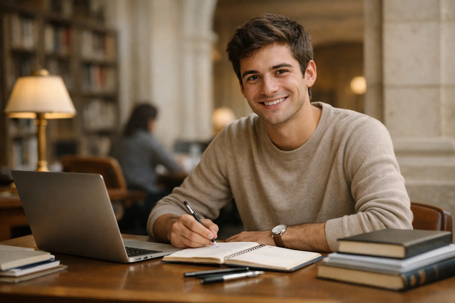Étudiant calculant son échelon bourse par mois 2026-2027 dans un espace de travail scolaire
