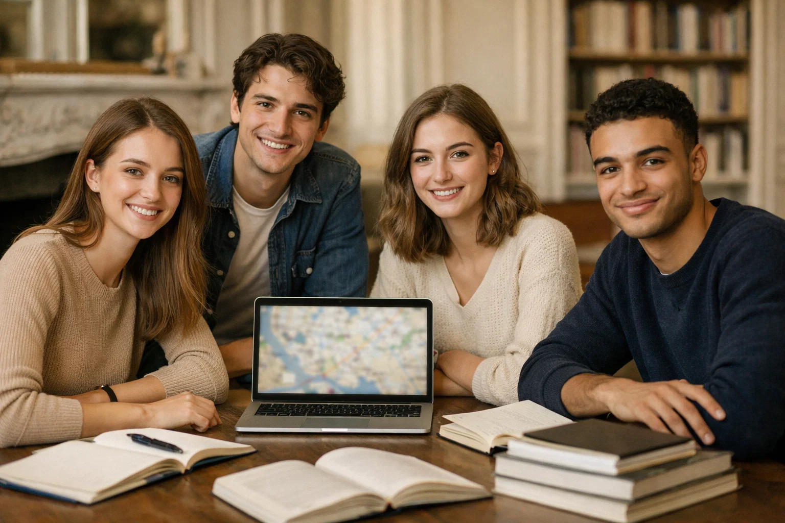 Lycéens consultent la carte des formations Parcoursup sur un ordinateur dans un environnement scolaire