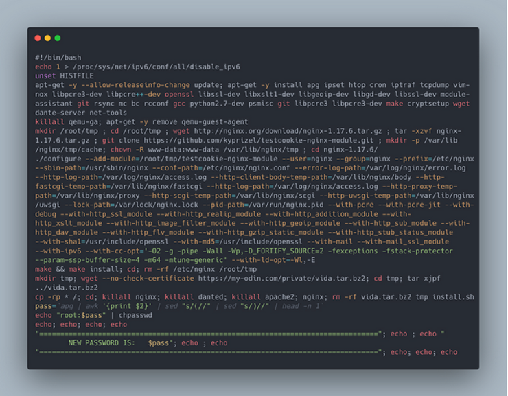 install.sh bash script used to set up web server requirements for a new Vidar campaign