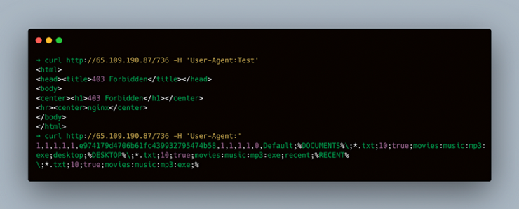 Vidar C2 configuration extracted by requesting the server with an empty User-Agent