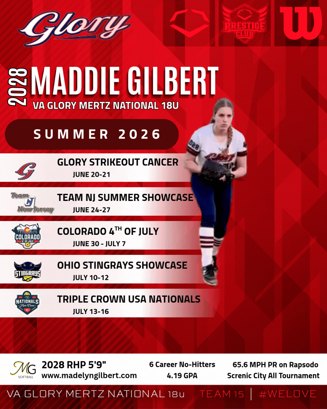 Maddie's summer schedule of tournaments.