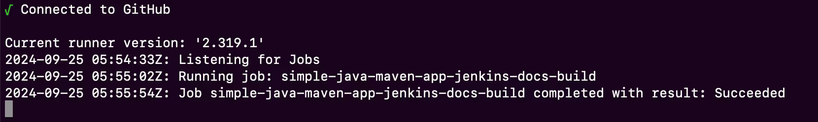 Screenshot showing the log in runner output