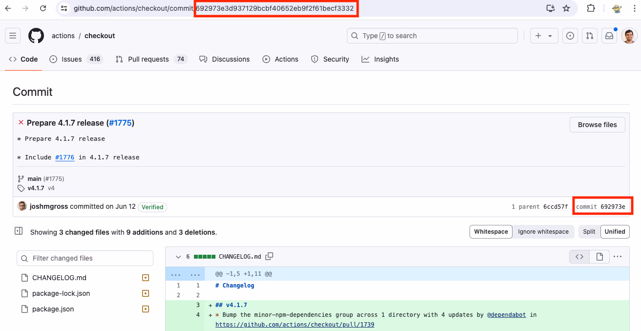 Image for Opening the Specific Commit in GitHub Actions