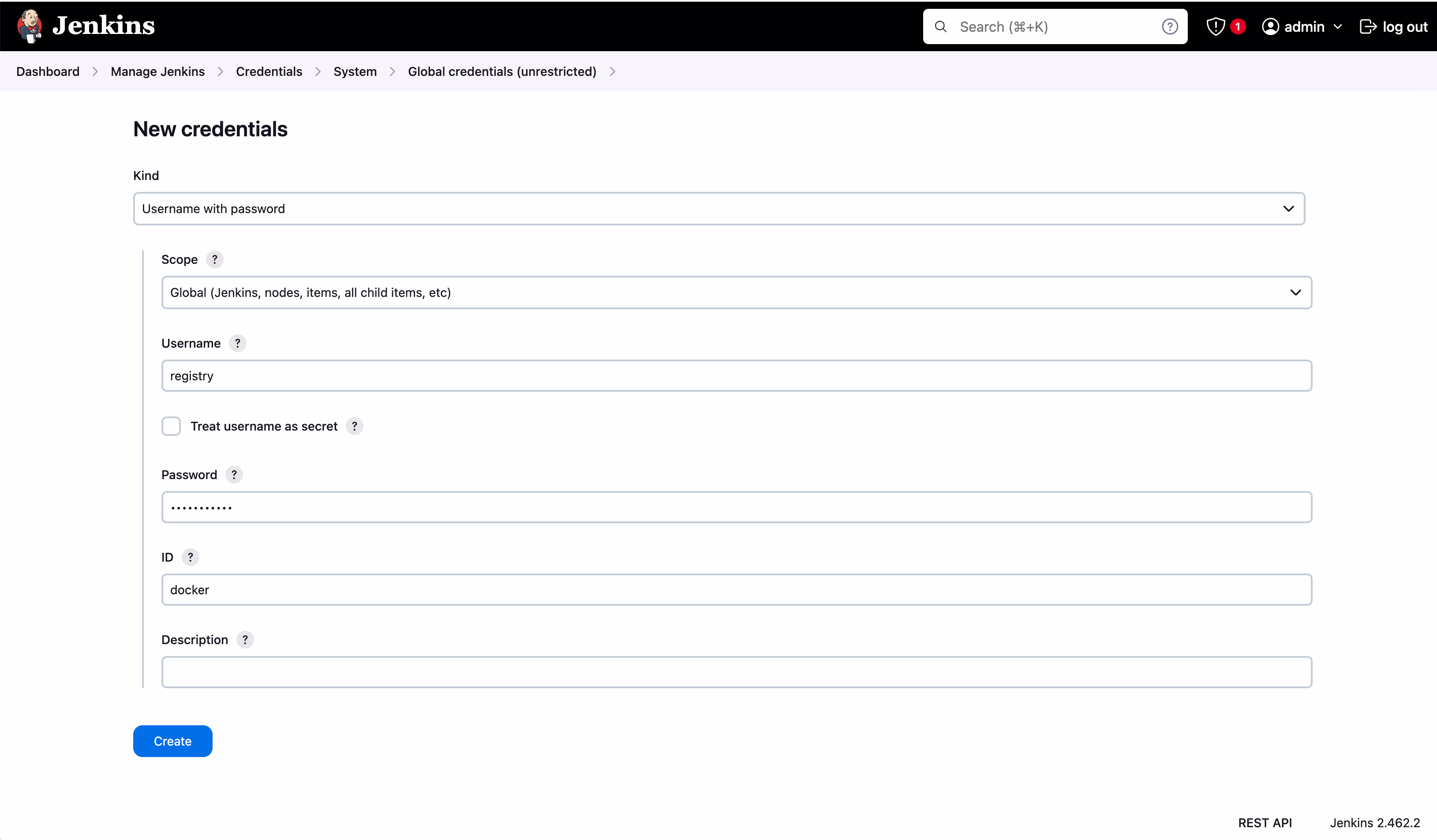 Screenshot showing where to fill "Scope", username and password