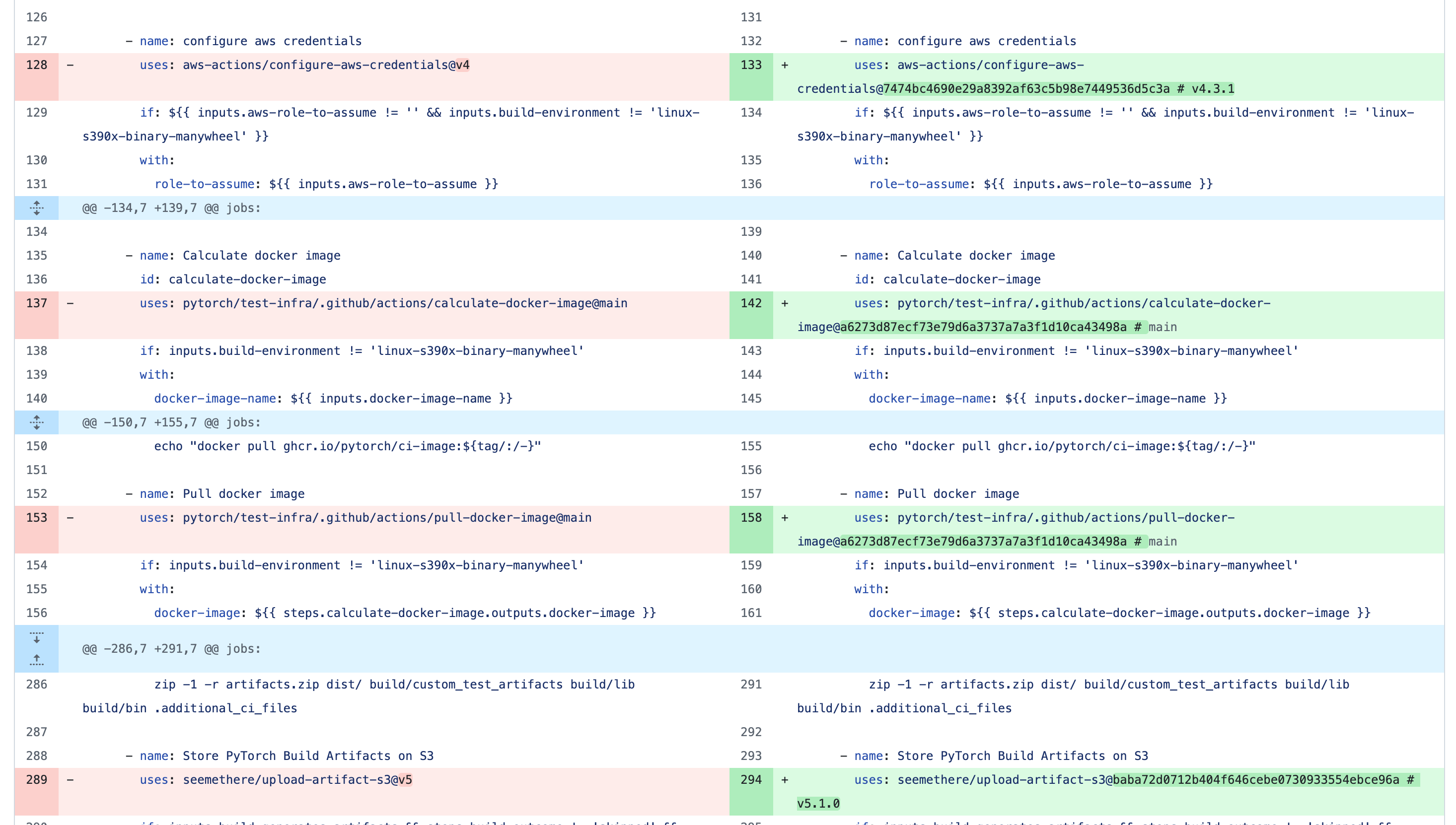 A policy-driven pull request diff pinning GitHub Actions from mutable tags to immutable commit SHAs