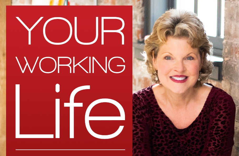 "Your Working Life Podcast" thumbnail: A woman wearing dark red, and the text, "Your Working Life"