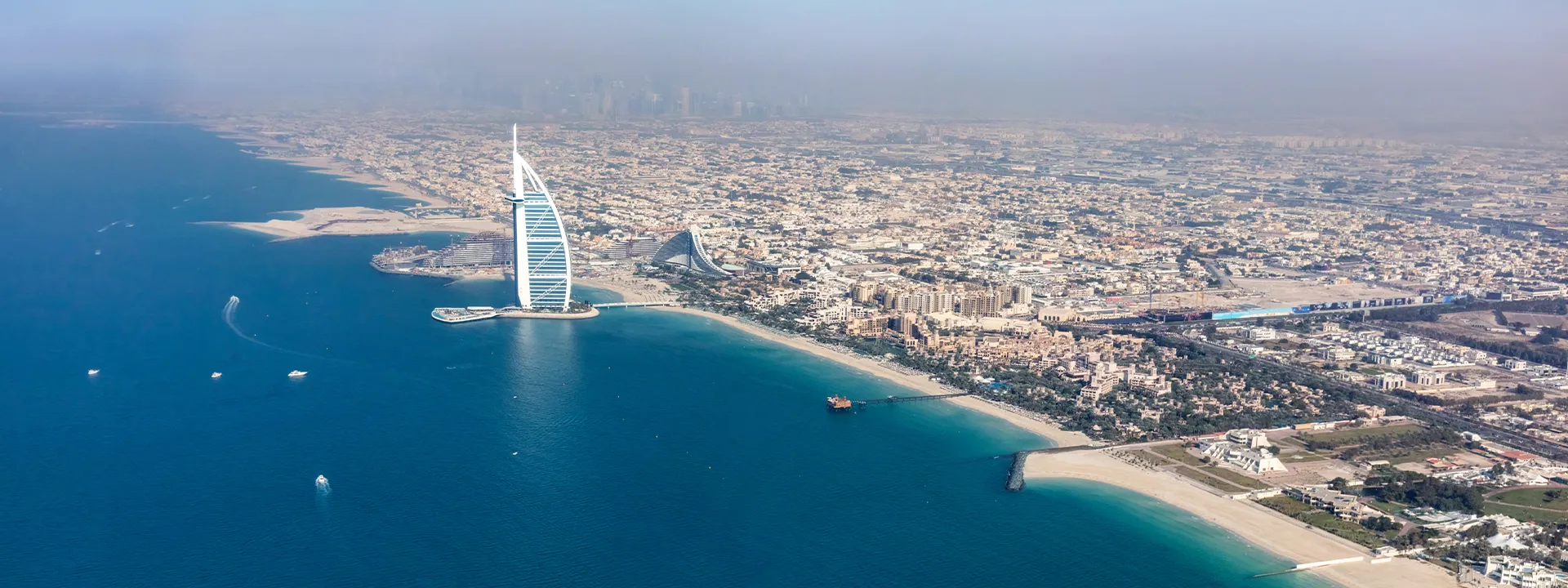 aerial view of communities near beach in Dubai