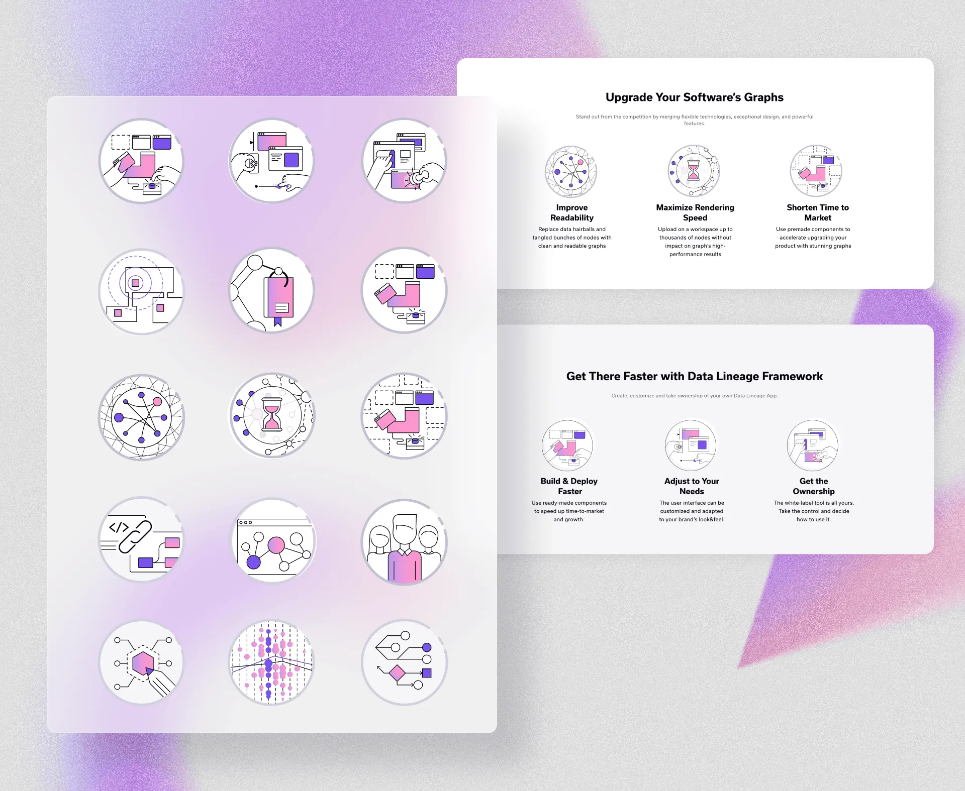 Technical spot illustration and icon system for Synergy Codes product pages