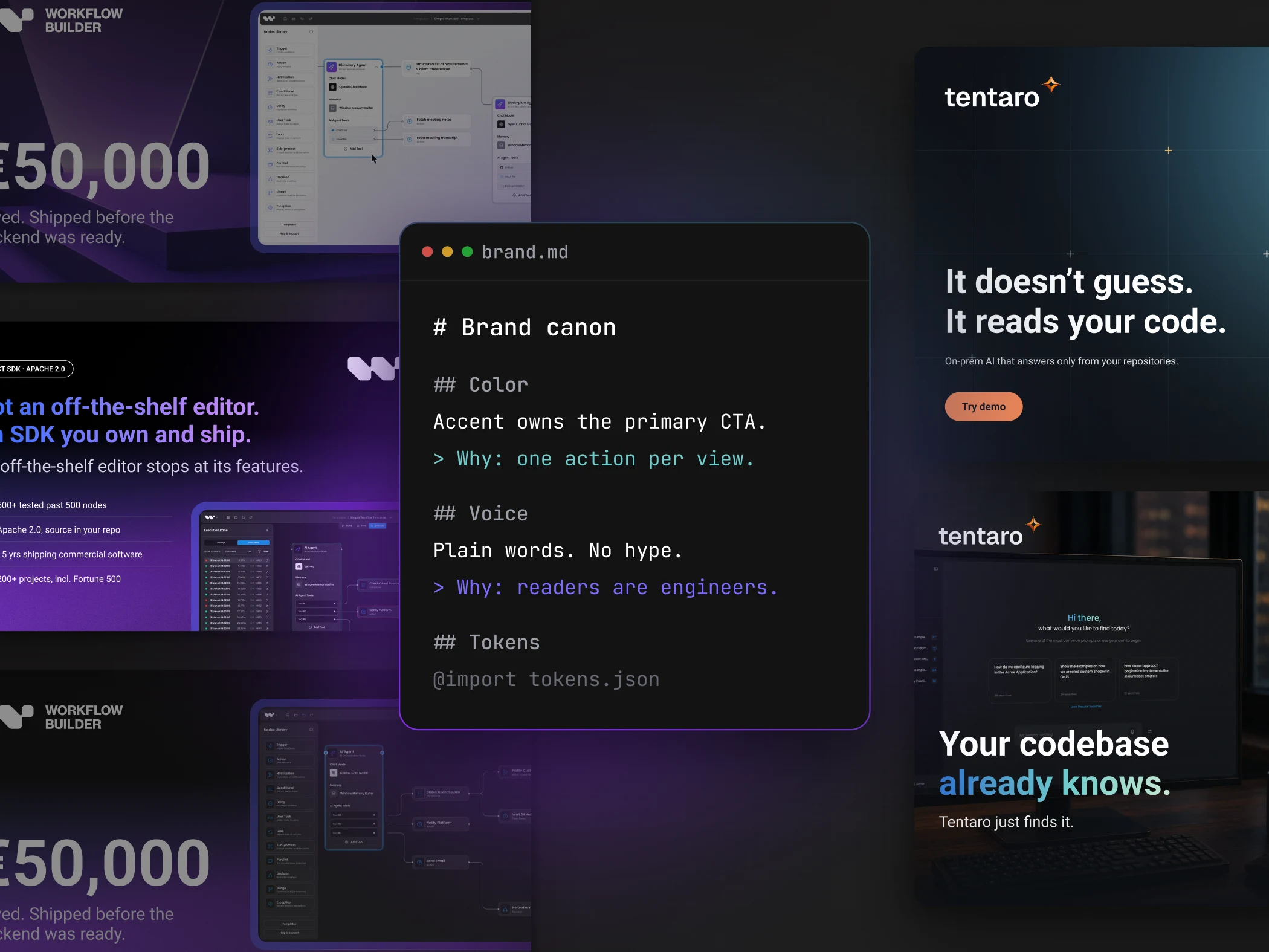 AI-ready brand systems: a brand.md canon file between Workflow Builder and Tentaro social posts created from it