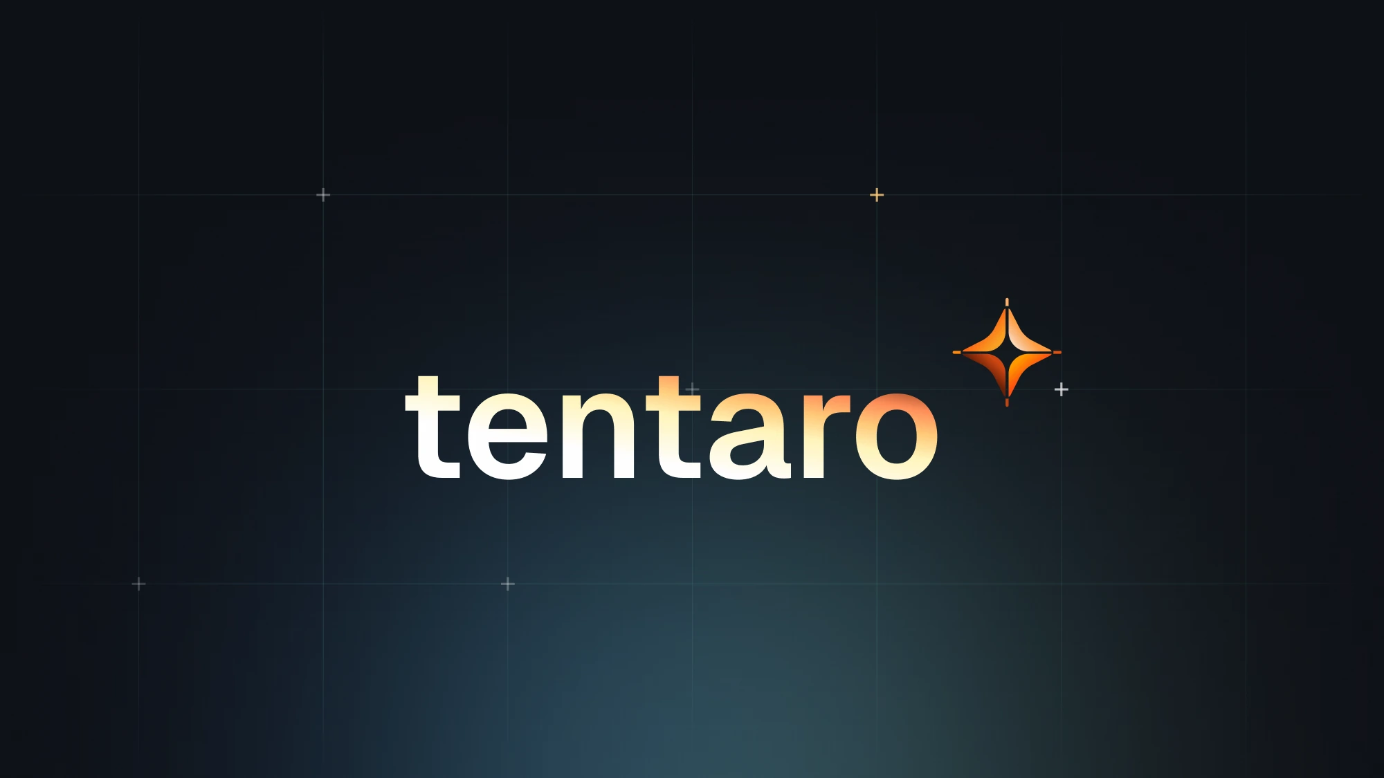 Closing card: the Tentaro wordmark in a warm gradient with its four pointed spark, on a dark night sky with a cool glow below