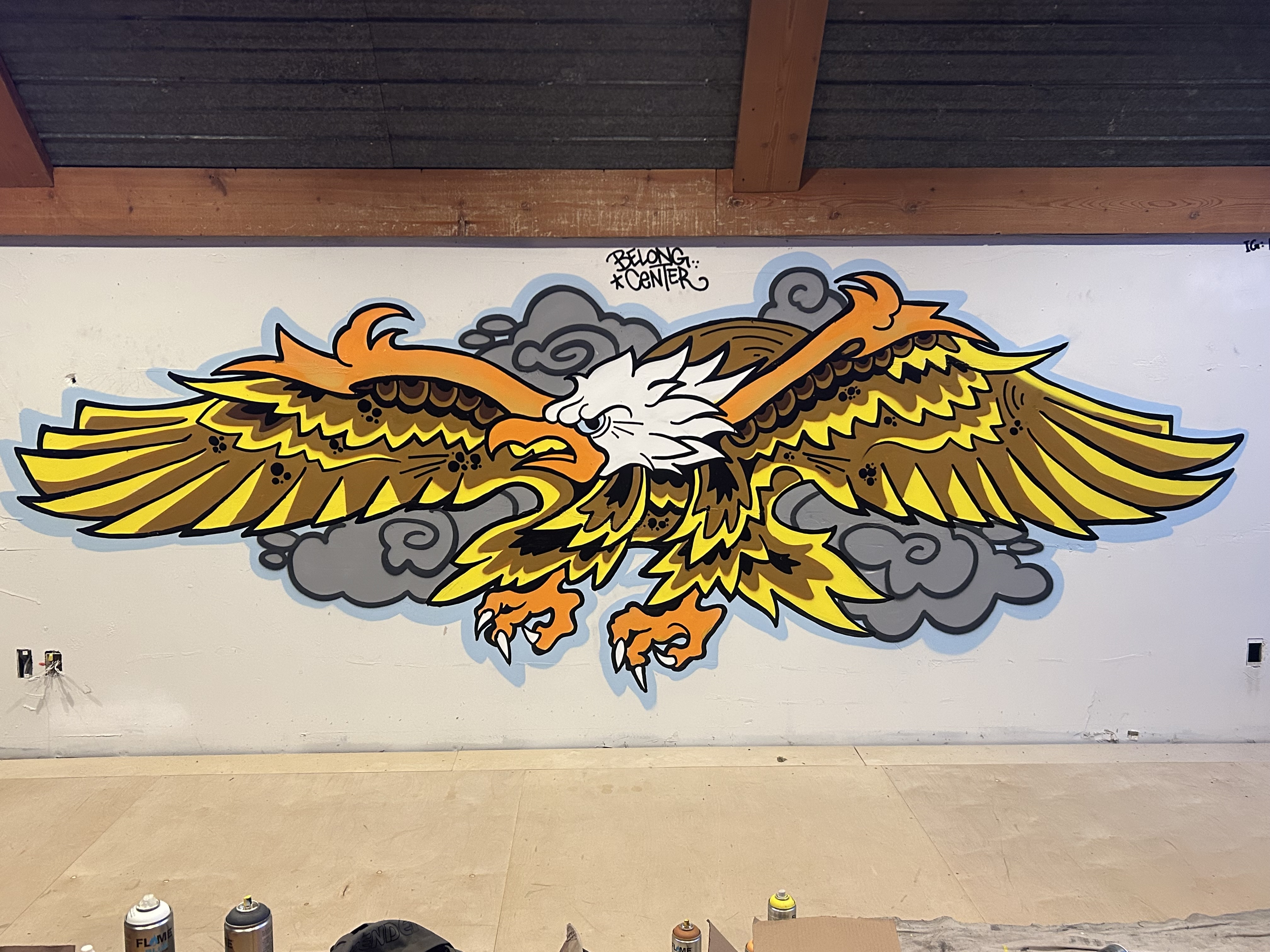 Mural of an eagle on a vast wall