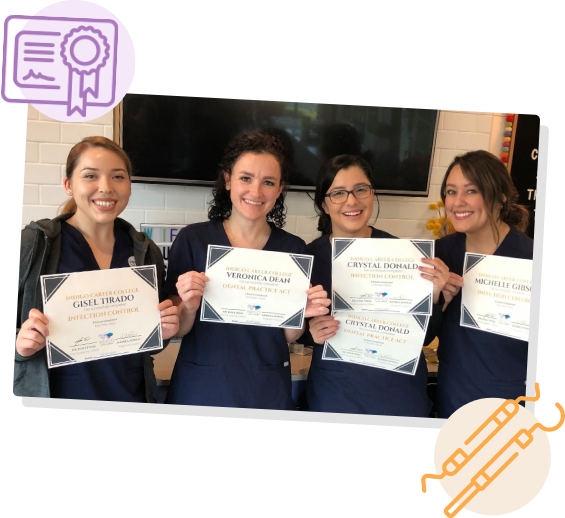 Dental assistants showing holding their certifications
