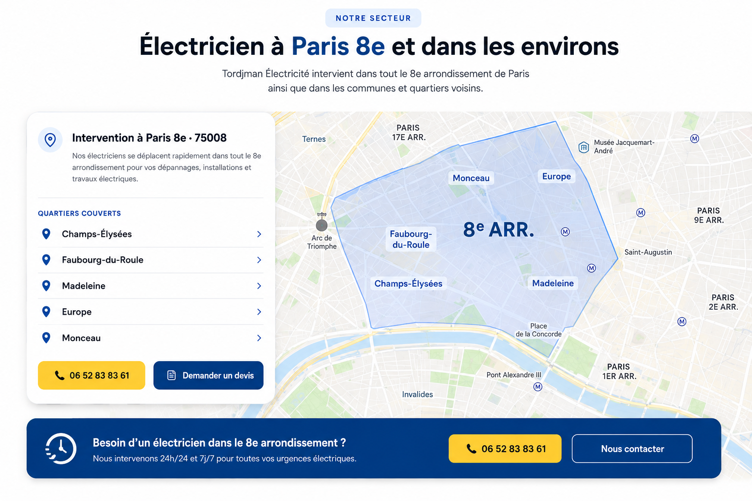 Zone d’intervention électricien Paris 8e - Tordjman Électricité